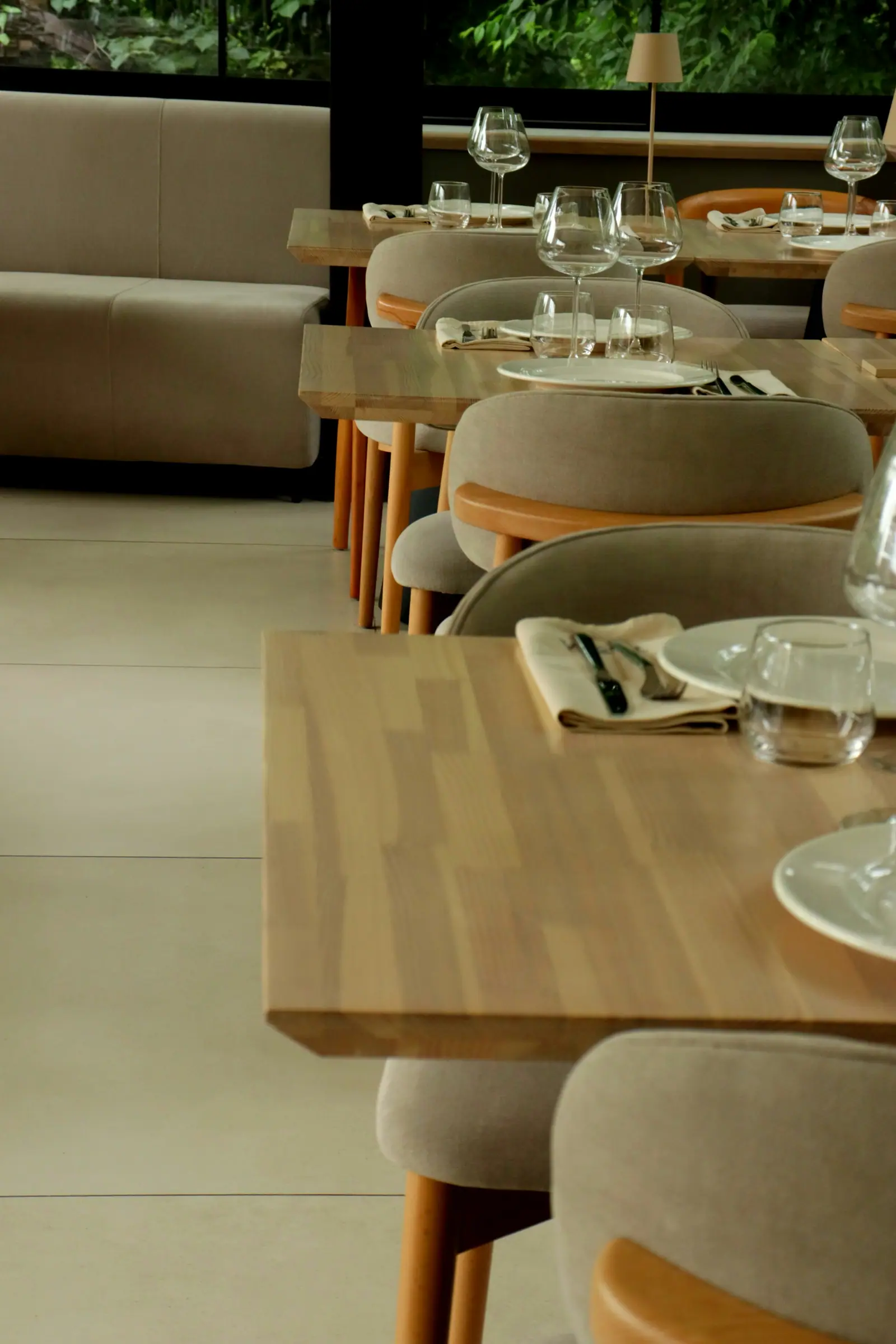 Representative image: a restaurant interior with set tables and chairs